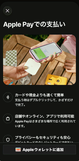 WiseアプリのApple Payでの支払い説明画面