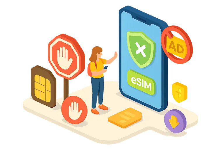 広告ブロッカーで快適なブラウジングとデータ節約をイメージしたイラスト