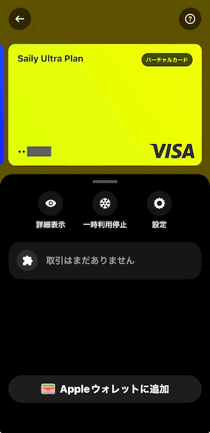 Revolutバーチャルカード発行完了・決済前の状態