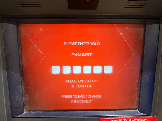 CIMBのATM PIN入力画面