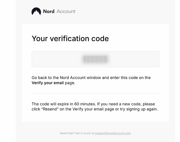 英語で届くNordVPNの認証コードメール