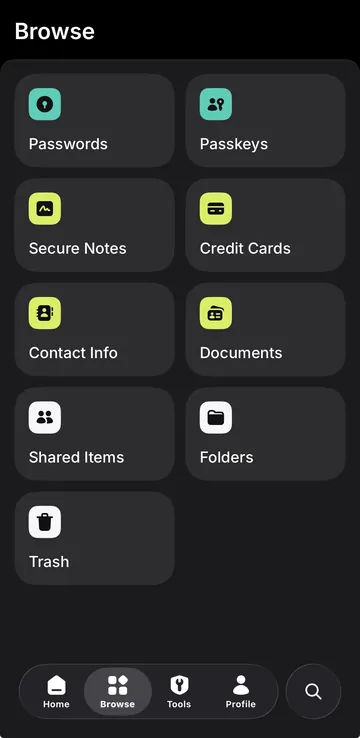 NordPassのBrowse画面（iPhone・英語UI）