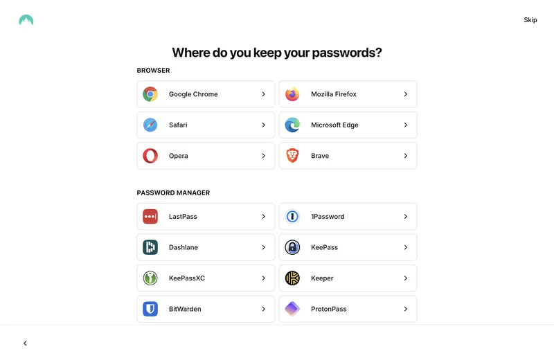 NordPass移行元選択画面（Google Chrome）