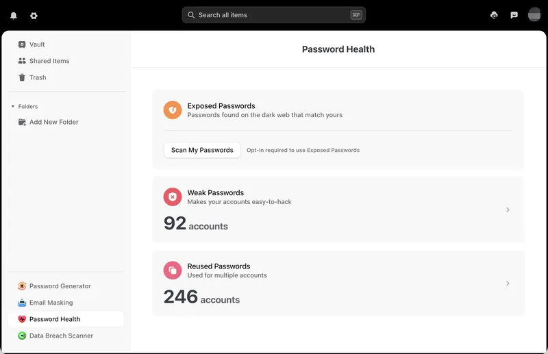 NordPass Password Healthのサマリー画面